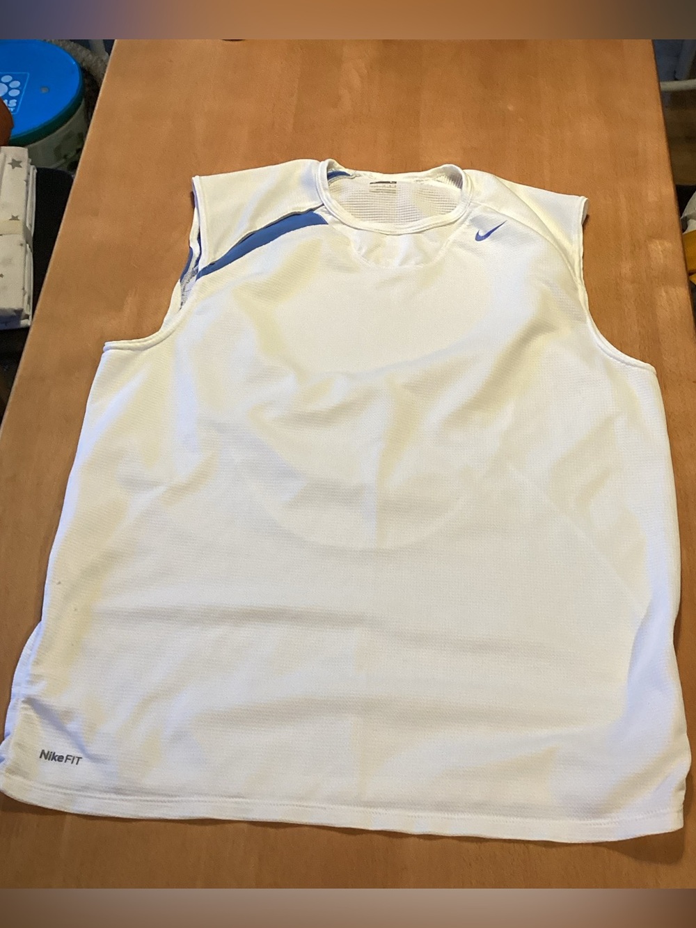 Nike White Sleeveless Dri-FIT Training Tank with Blue Accents